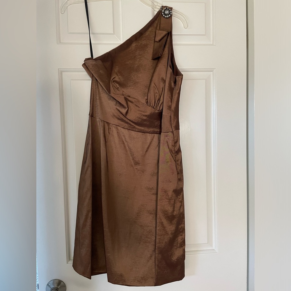 Badgley Mischka silk taffeta one shoulder dress